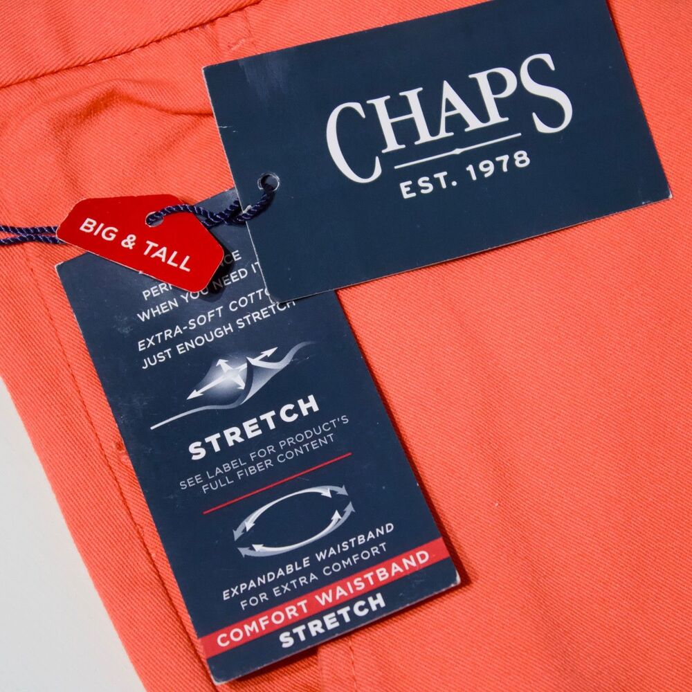 NWT Chaps Ralph Lauren Flat Front Shorts Hot Coral Stretch Big & Tall Men Sz. 46 - Picture 3 of 8